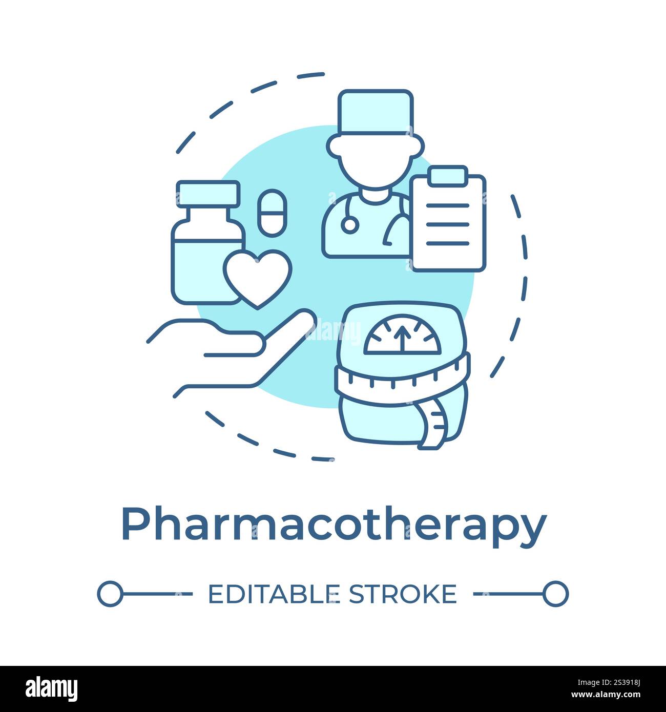 Pharmacotherapy soft blue concept icon Stock Vector