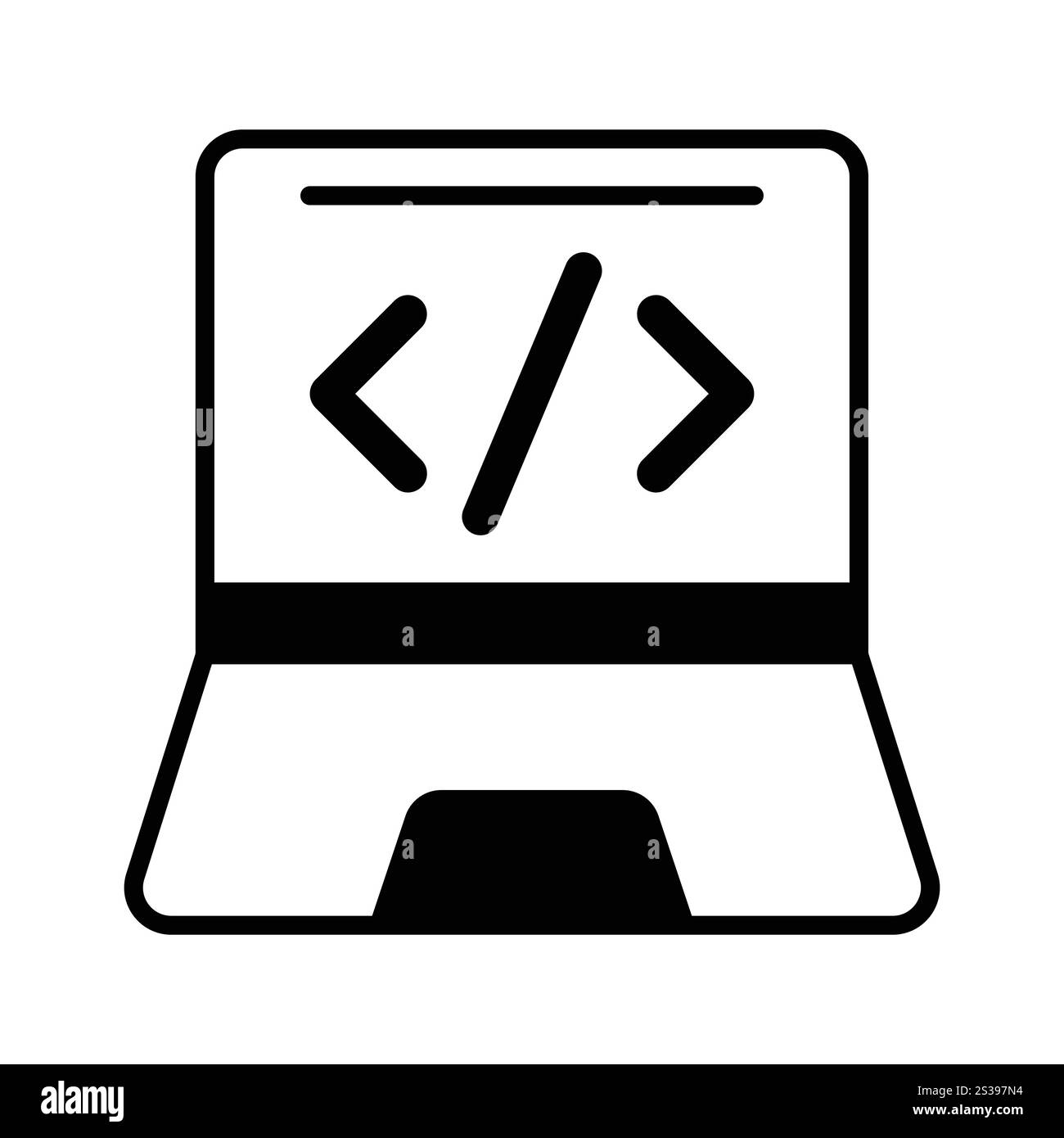 A laptop with coding brackets, representing programming or development ...
