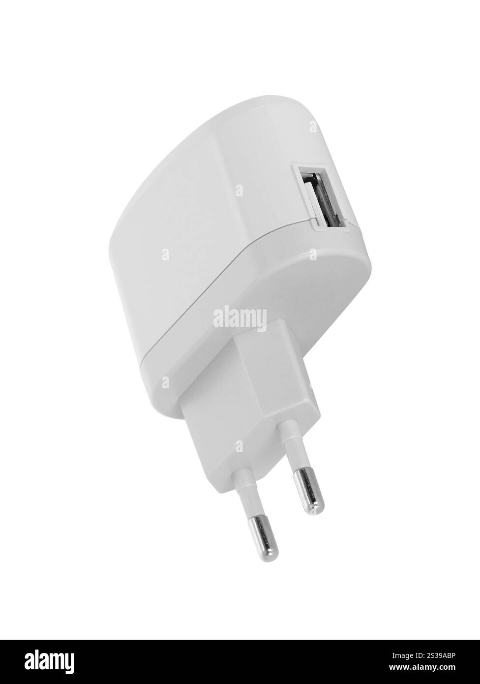 Electrical adapter to USB port isolated on white background. Electrical adapter to USB port Stock Photo