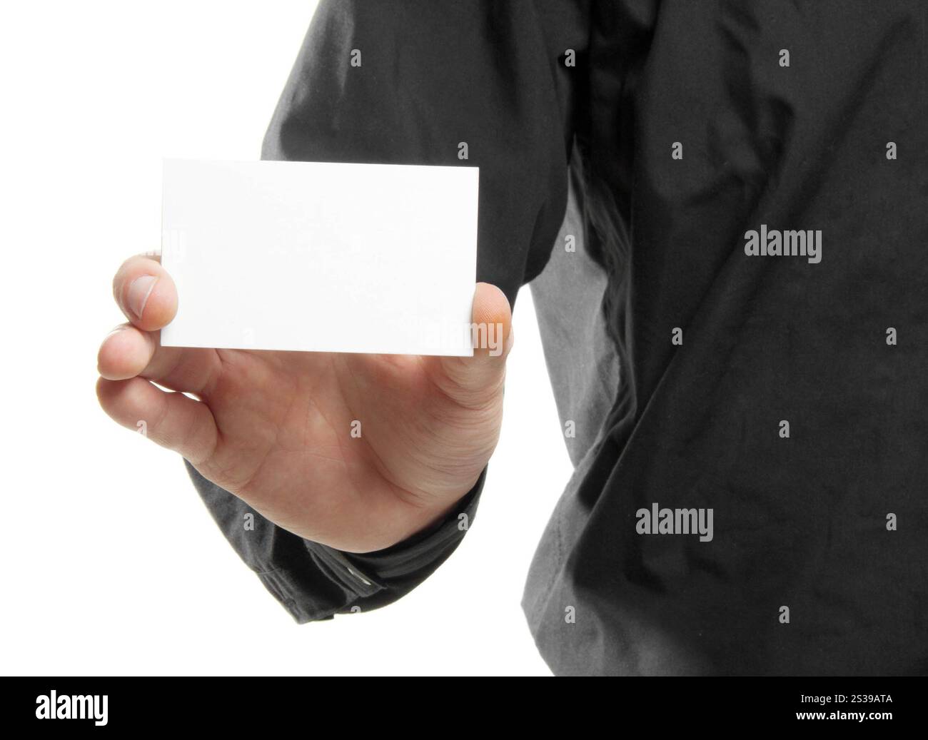 man holding a blank card isolated on white background. man holding a ...