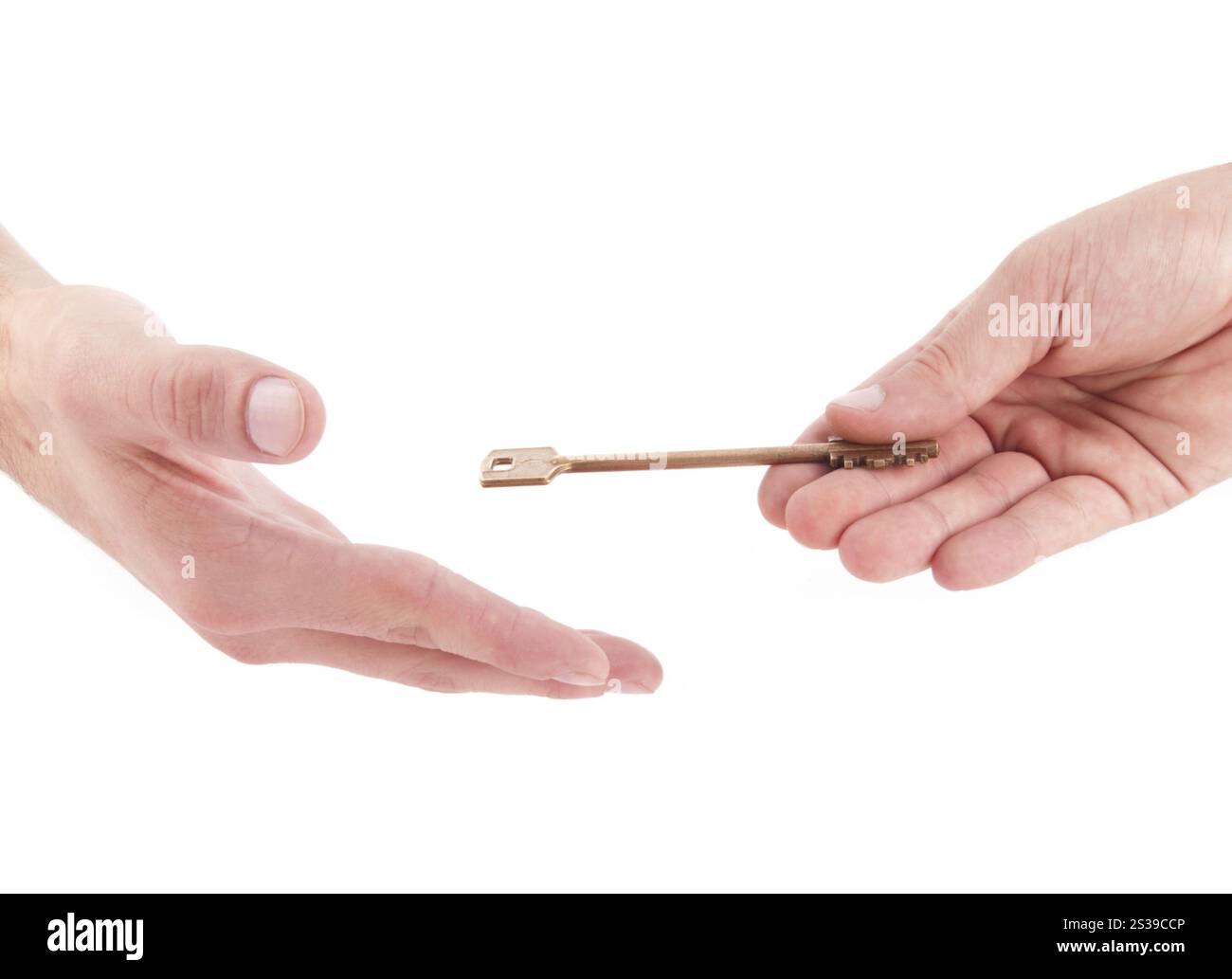 Male hand holding golden key isolated on white background. Male hand ...