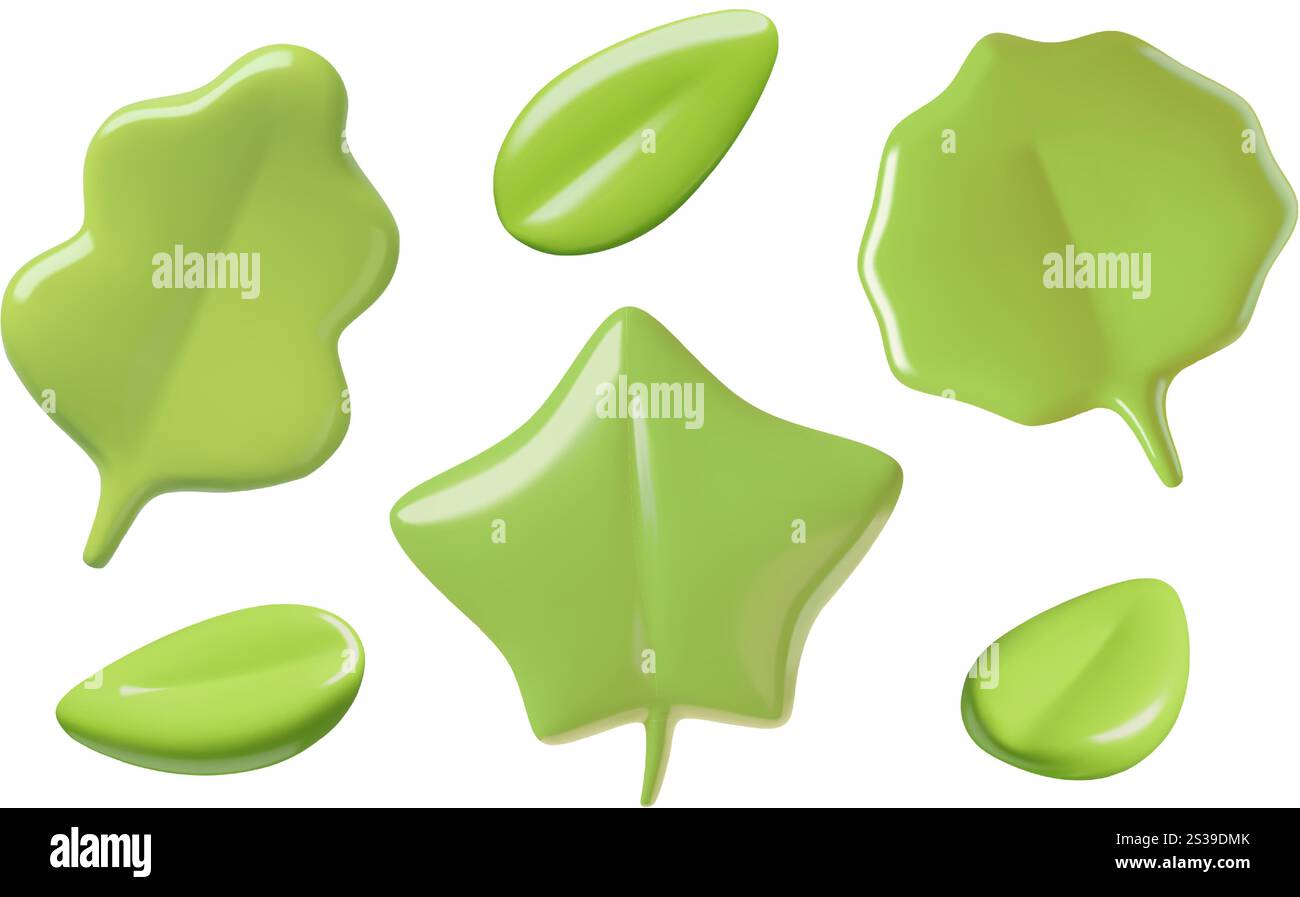 Different green leaf 3d vector icons set of cute minimal spring and ...