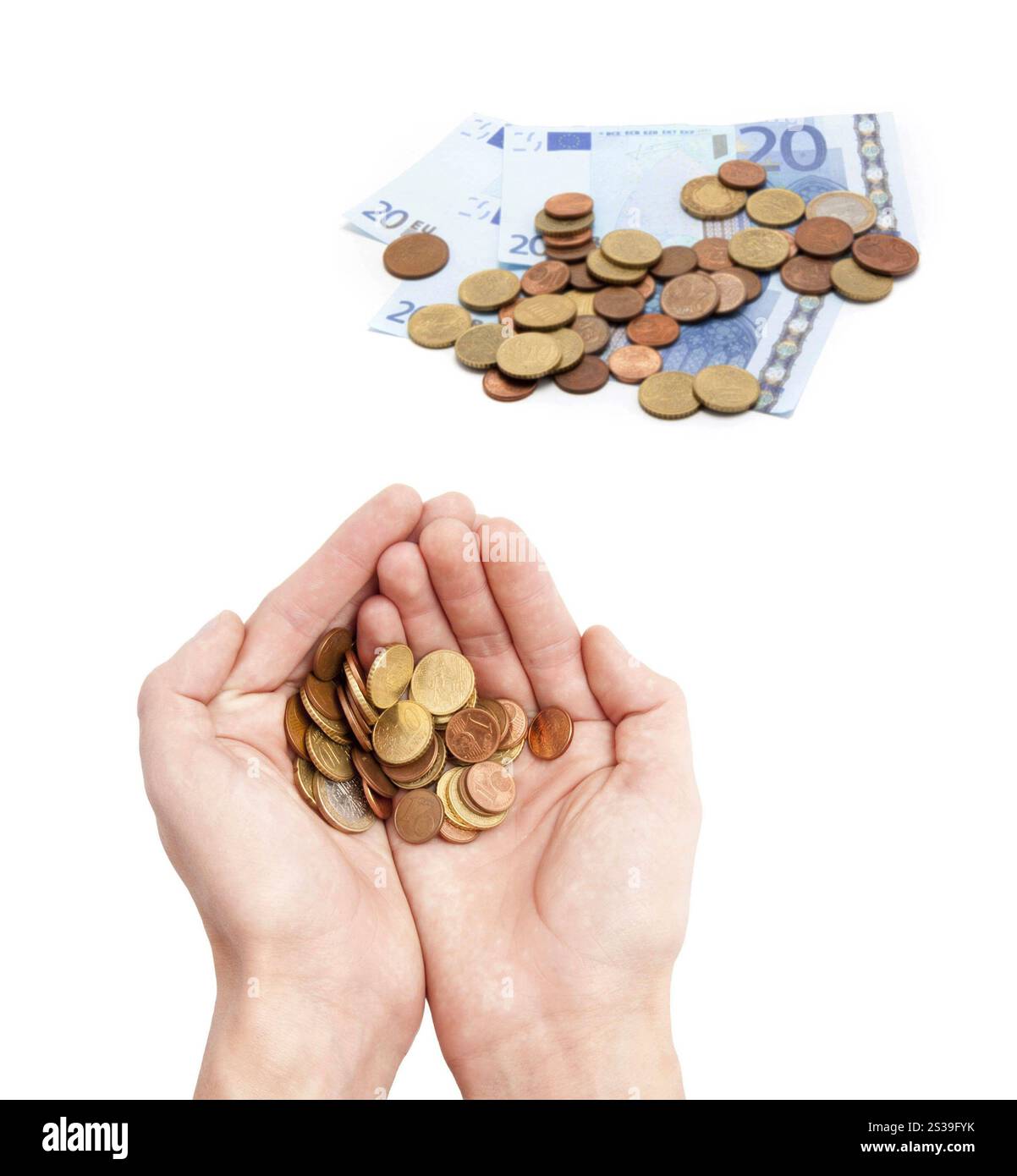 Male hands holding coins isolated on white background. Male hands ...
