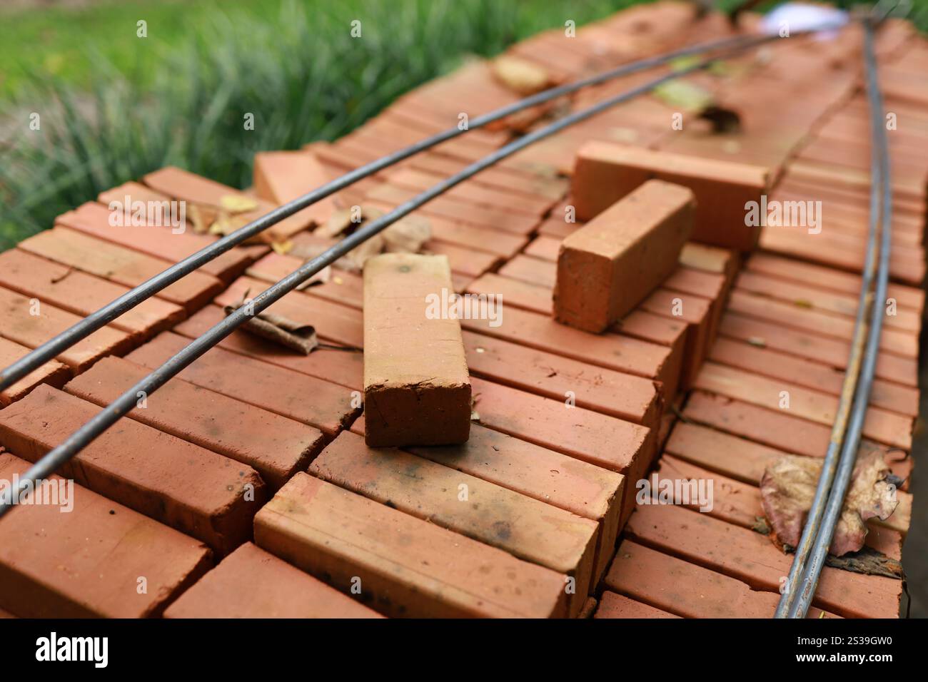 Pallet a red brick building material stack of new red bricks for construction Stock Photo