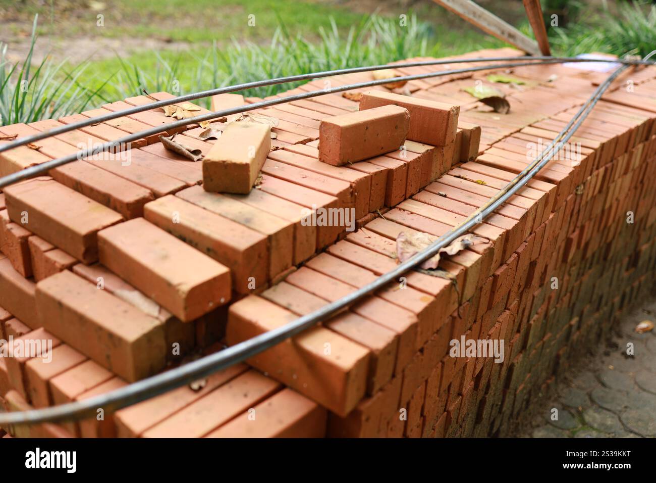 Pallet a red brick building material stack of new red bricks for construction Stock Photo