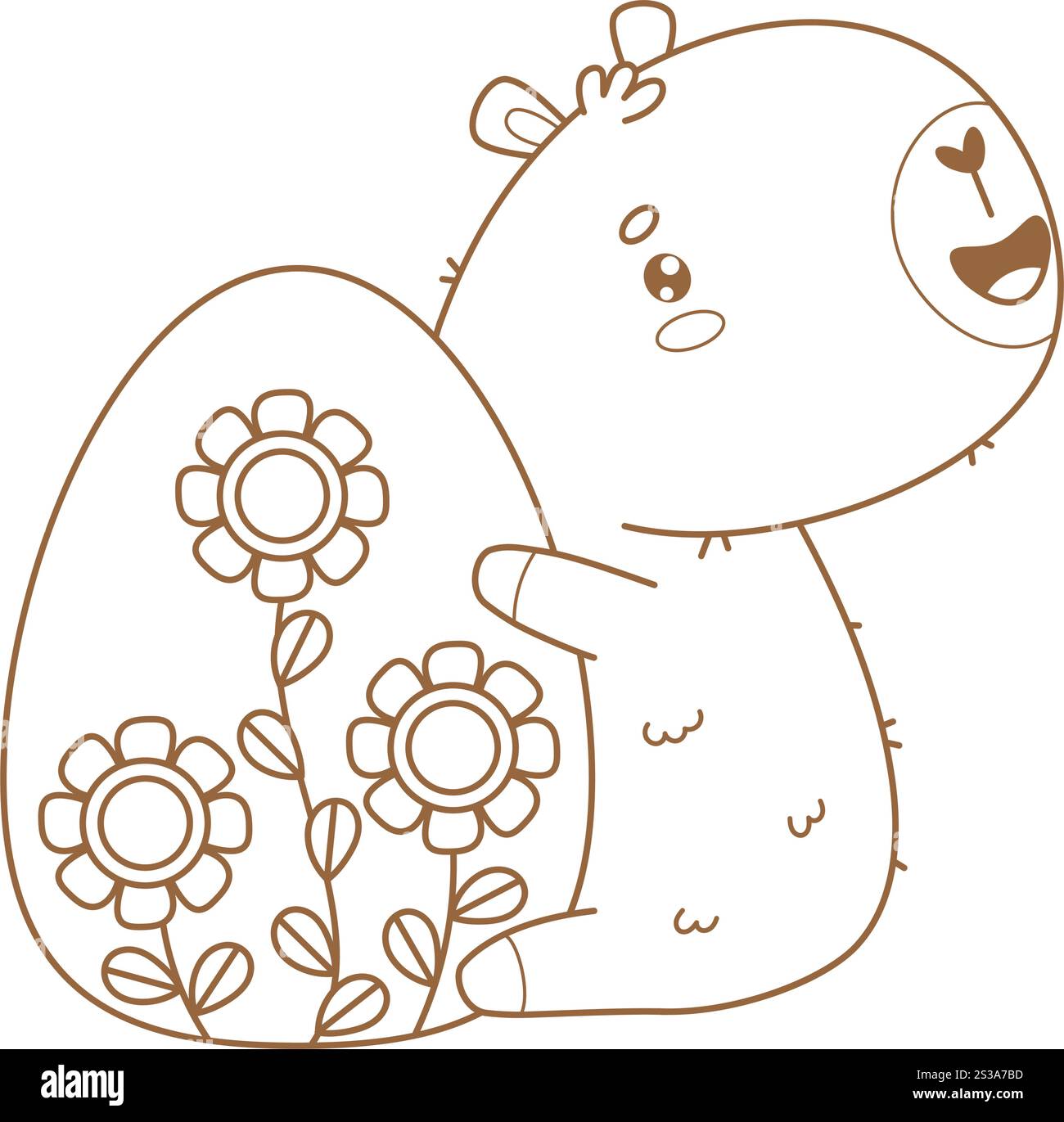 Outline Easter Capybara with big paschal egg. Holiday Happy cartoon ...