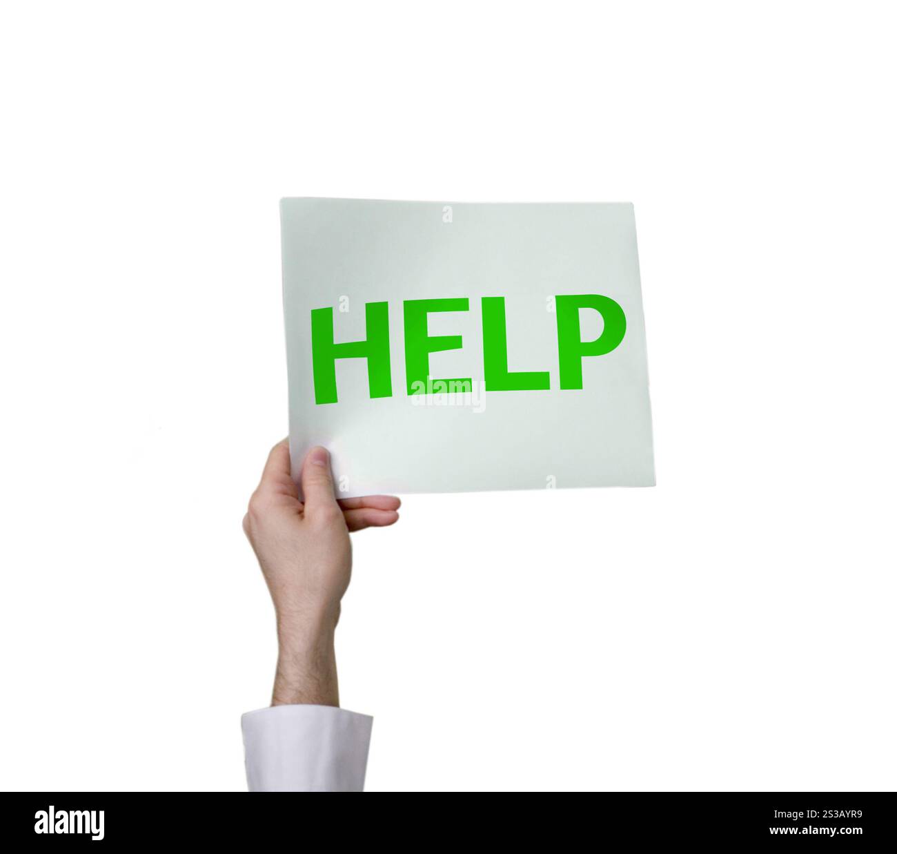 Hand holding help sign isolated. Hand holding help sign Stock Photo