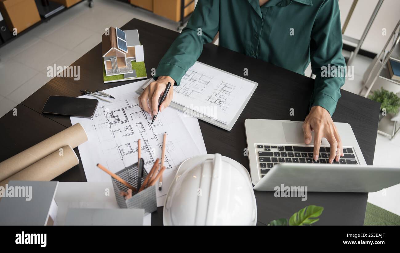 Architecture Man drawing on architectural Creative project business ...