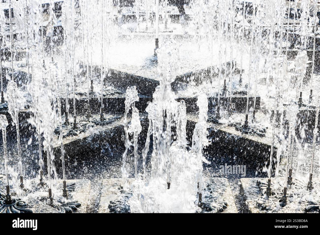 fountain water jets close up on sunny summer day in Yerevan 2800th Anniversary Park on sunny summer day Stock Photo