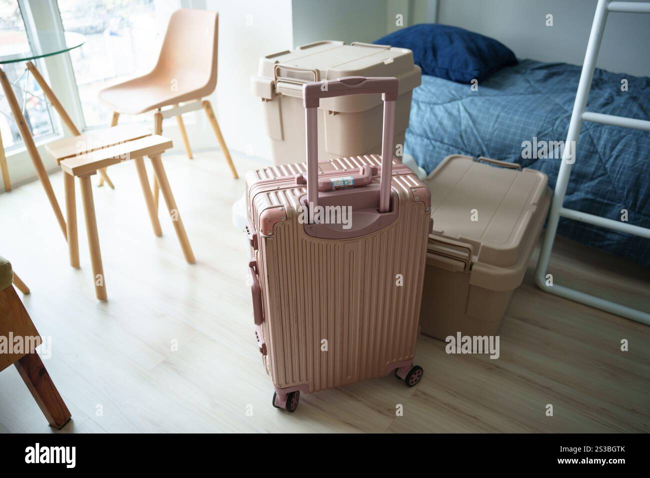 household stuff in room preparing to move. Stock Photo