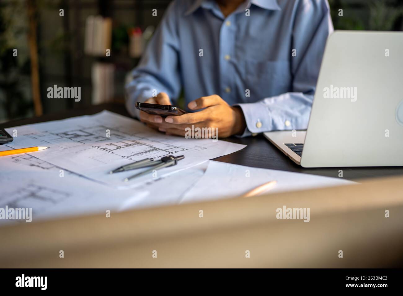 Architecture Man drawing on architectural Creative project business ...