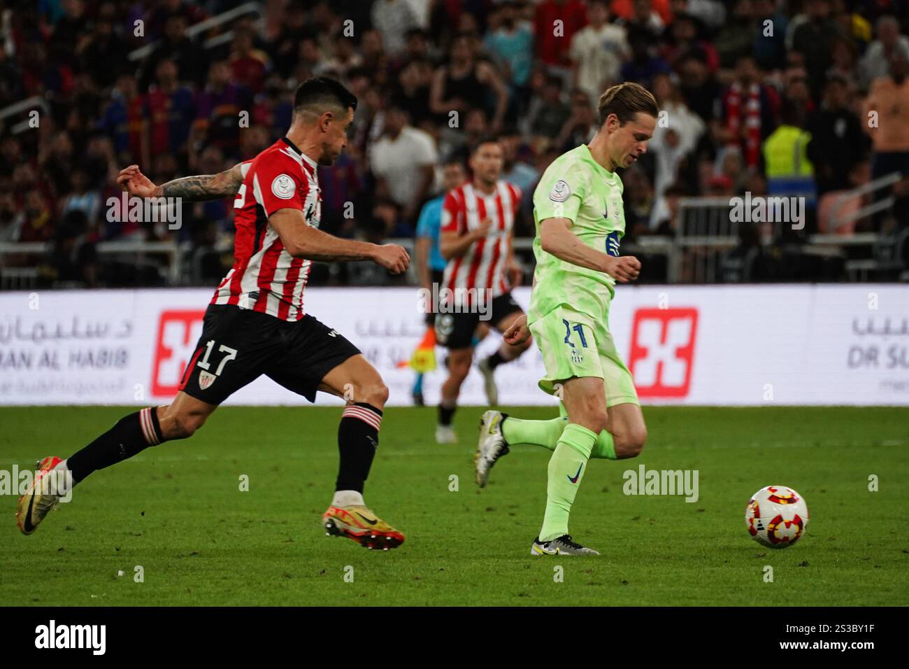 Jeddah, Saudi Arabia. 08th Jan, 2025. FC Barcelona's Frenkie de Jong seen in action with Athletic Bilbao's Yuri Berchiche during the Spanish Super Cup semi-final match between FC Barcelona and Athletic Bilbao at King Abdullah Sports City. (Photo by Ismael Adnan/SOPA Images/Sipa USA) Credit: Sipa USA/Alamy Live News Stock Photo