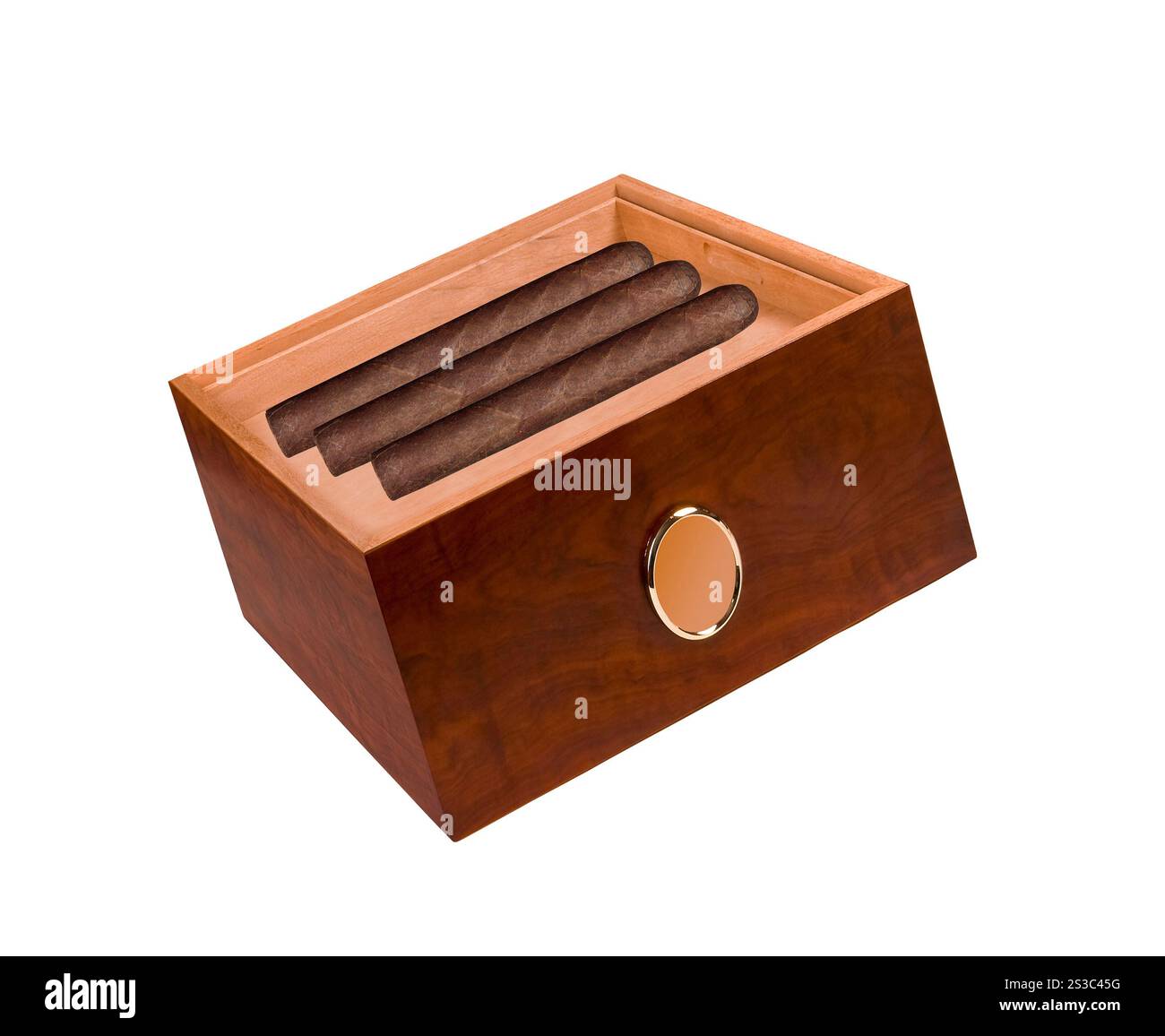 Opened empty humidor isolated on white background. Opened empty humidor ...