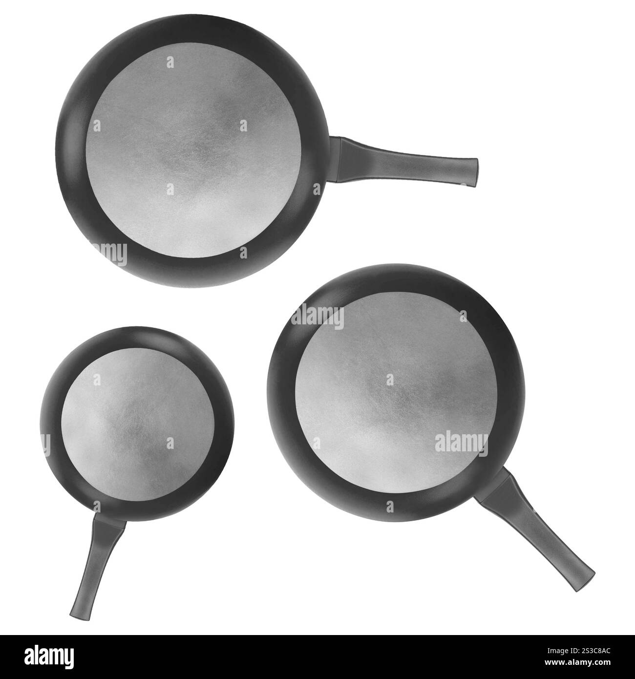 empty frying pans isolated on white background Stock Photo