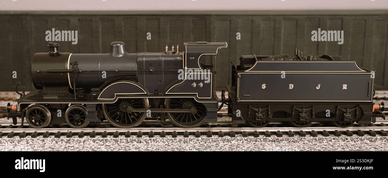 S&DJR Class 2P steam locomotive, 00 gauge scale model by Hornby. Sepia image Stock Photo