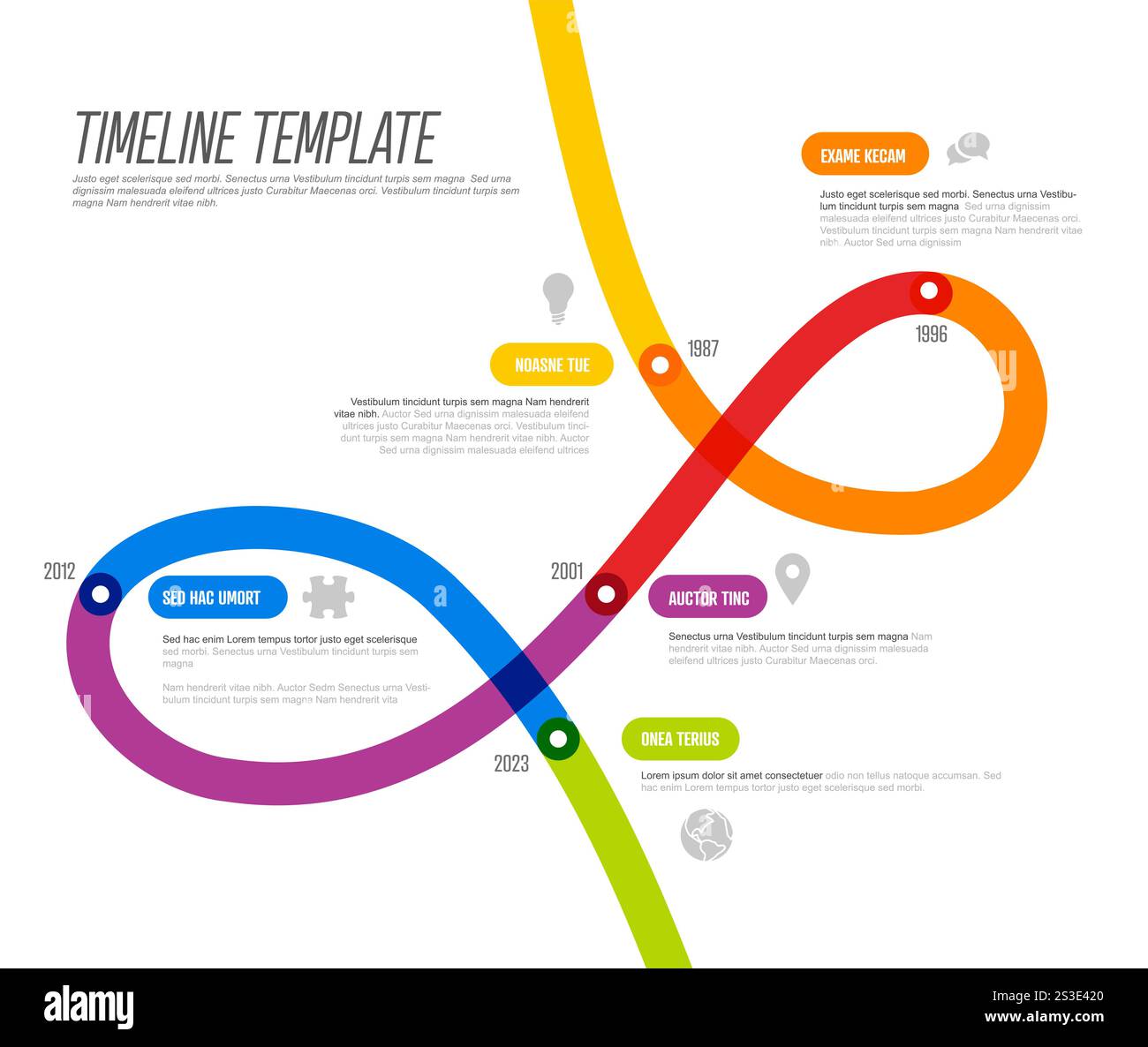 Simple Loop thick timeline template with vibrant colors display key ...