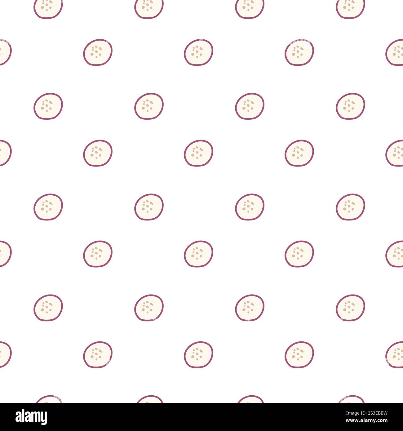 Seamless pattern of dotted circles with a pink border on white background. Stock Vector