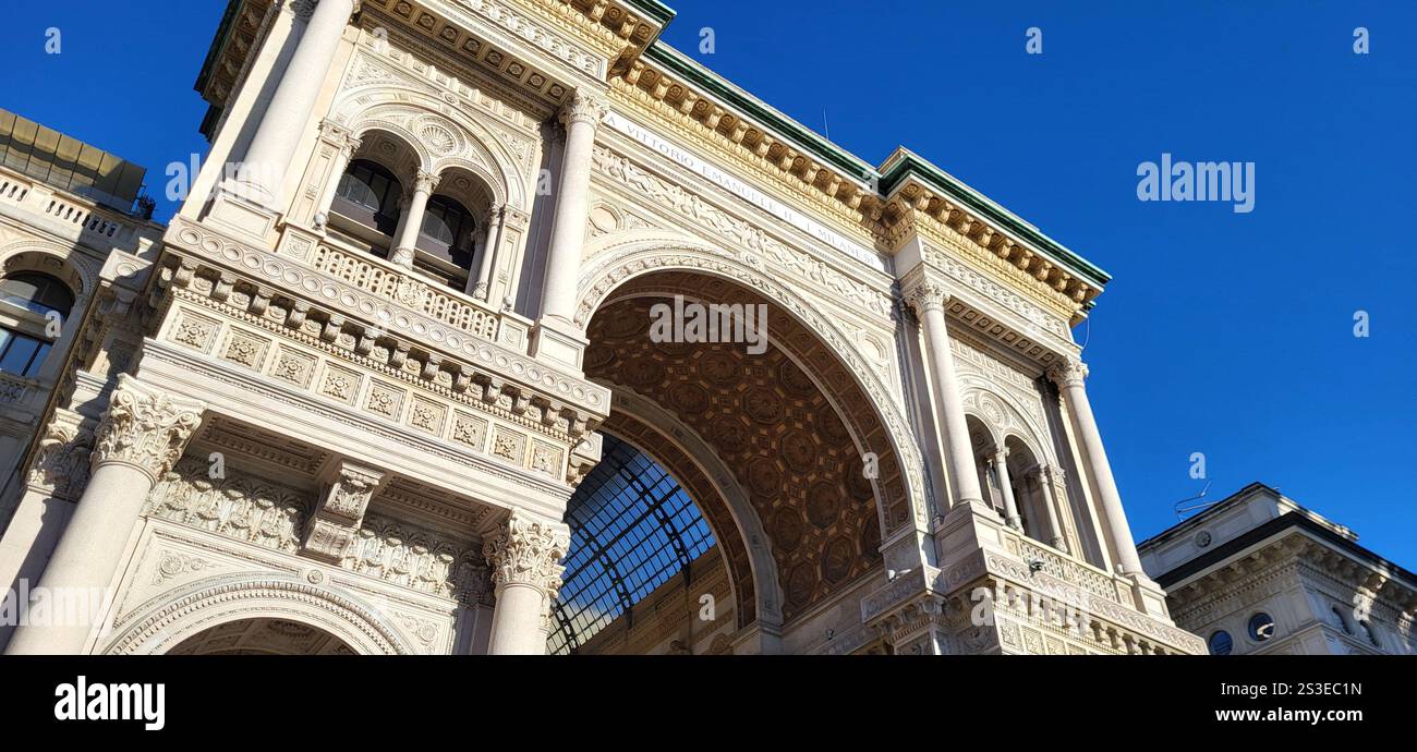 Galleria Vittorio Emanuele II: A Monumental Entrance - Smartphone Captured Stock Image
