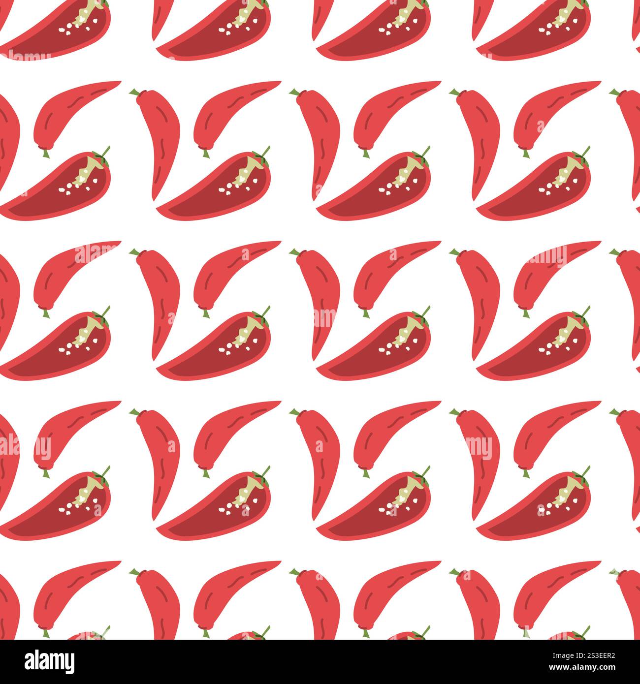 Seamless pattern with red chili peppers on white background. Stock Vector