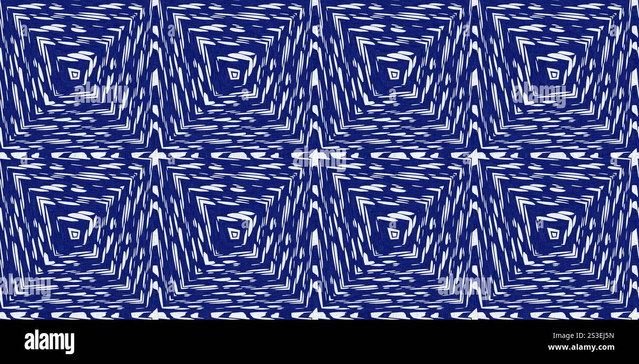 Geometric indigo shape seamless border. Irregular hand drawn batik ...