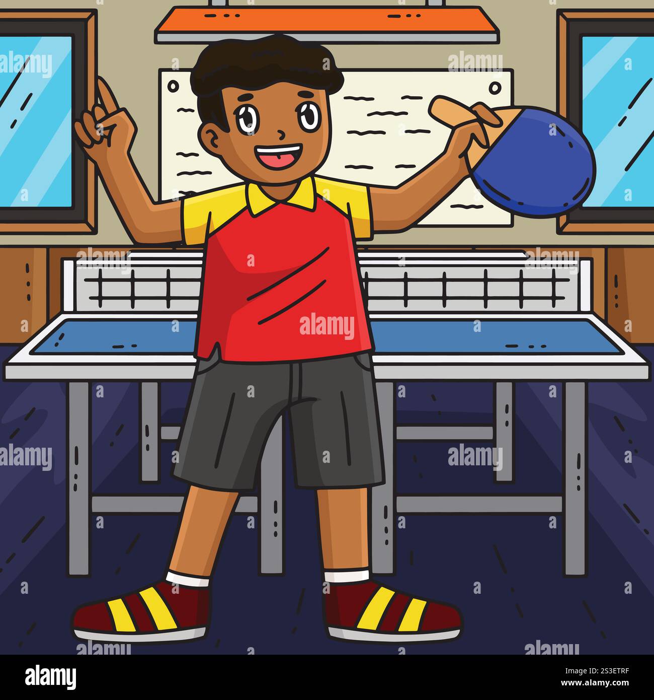 Table Tennis Player Holding Racket Colored Cartoon Stock Vector
