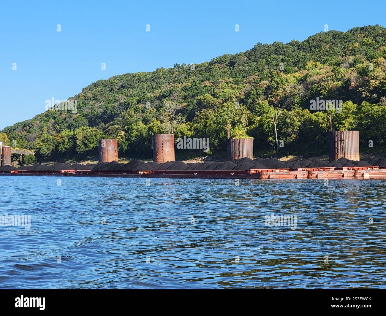 Barges full of coal on the Mississippi River - Smartphone Captured Stock Image