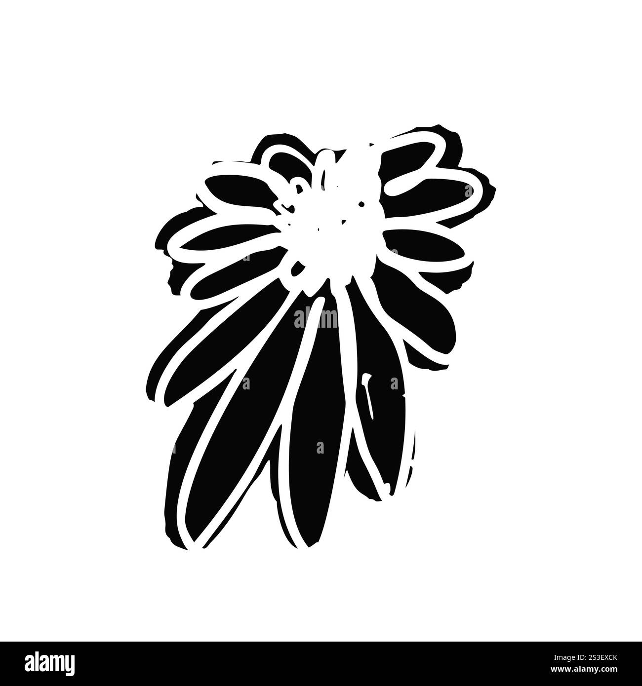 Hand drawn black ink abstract daisy flower silhouette isolated on white ...