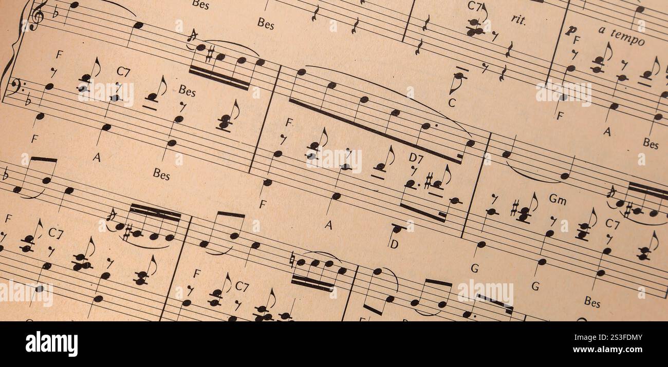 Musical Notes Front Page Grunge Musical Note Page Stock Photo - Alamy