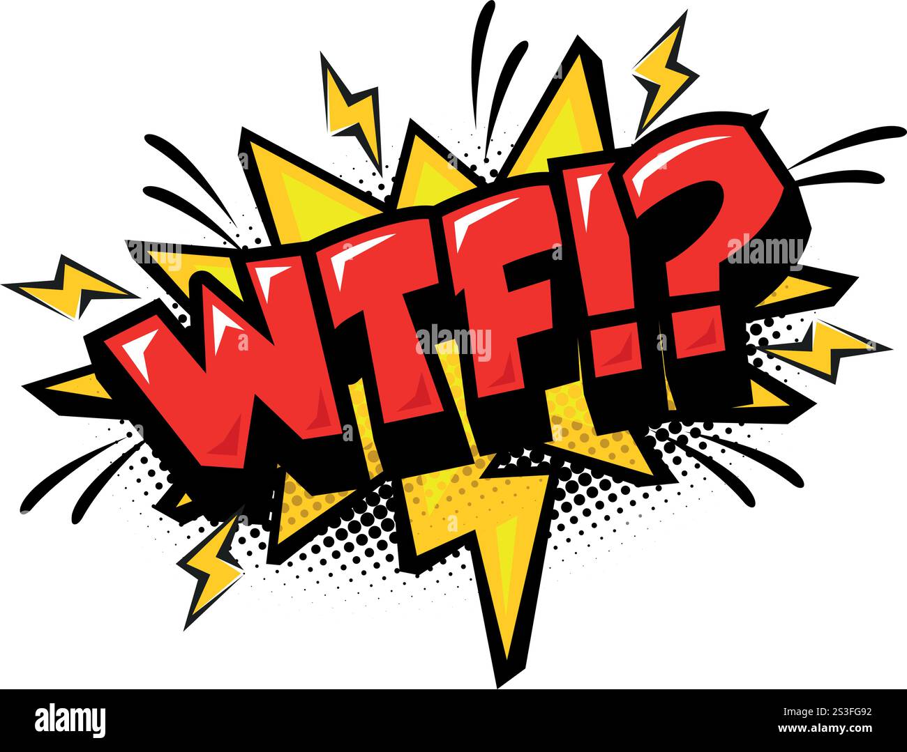 Lettering WTF in comic style. Vector negative burst icon speech phrase, cartoon font label tag expression. Vector on transparent background Stock Vector