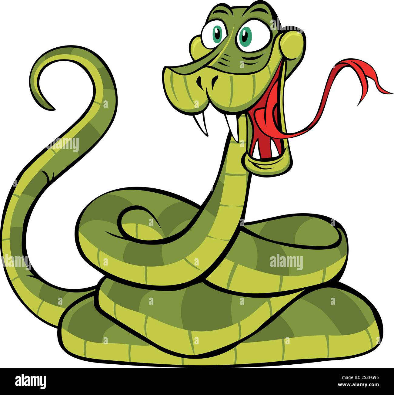 Funny cartoon green snake in comic style. Symbol of China New year. Vector on transparent background Stock Vector