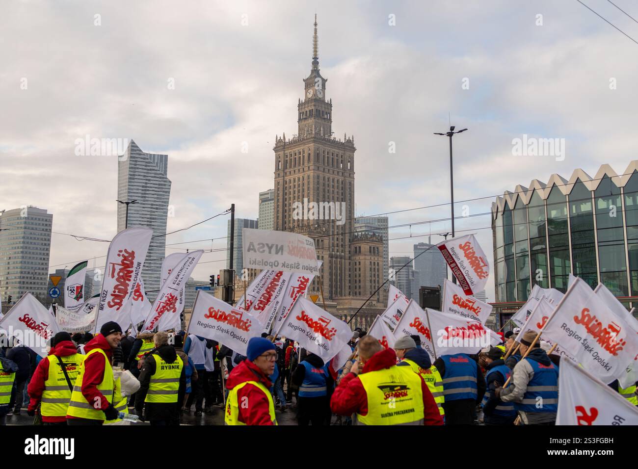 Protesters wave Solidarnosc flags during the demonstration. Thousands ...