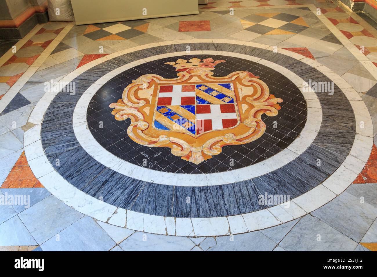 Shield set in floor of Palace state rooms, Valletta, Malta Stock Photo ...