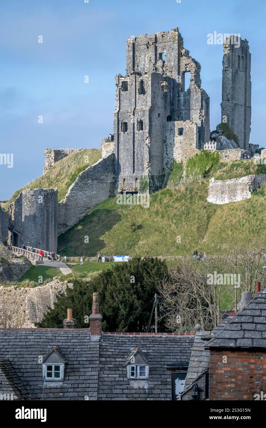 Daytime at Corfe Castle, Dorset UK Stock Photo