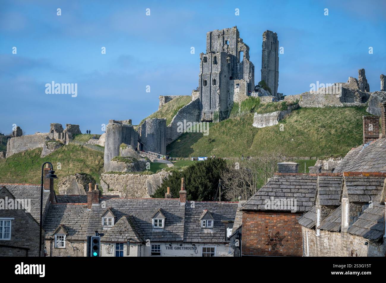 Daytime at Corfe Castle, Dorset UK Stock Photo