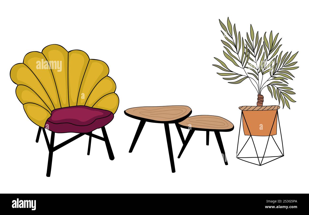 Set of retro furniture with chair, coffee table Stock Vector Image ...