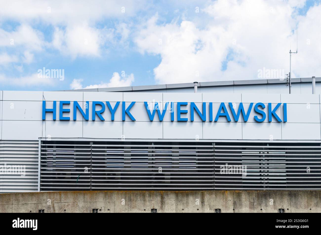 Poznan, Poland - August 17, 2024: Henryk Wieniawski sign on international airport in Poznan. Stock Photo