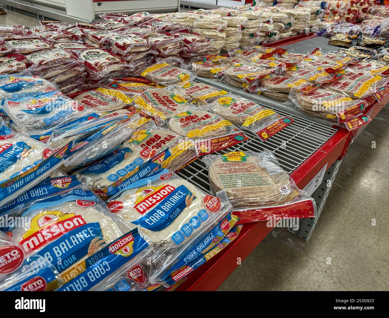 Selection of Tortillas at a Sam's Club store - Smartphone Captured Stock Image