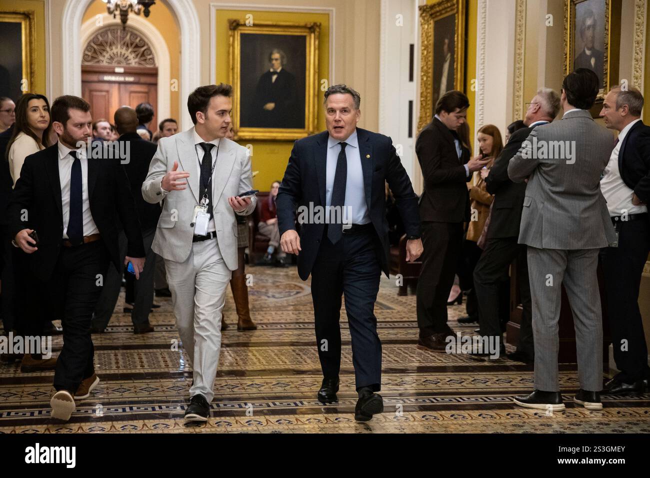 Sen. Dave McCormick (R-Pa.) walks to a vote at the U.S. Capitol Jan. 9 ...