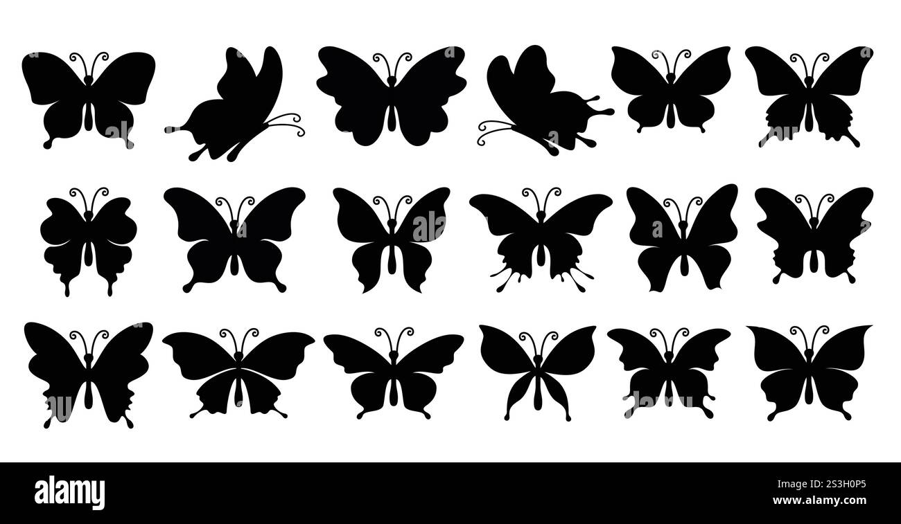 Easter black butterfly silhouette clipart set hand drawn black