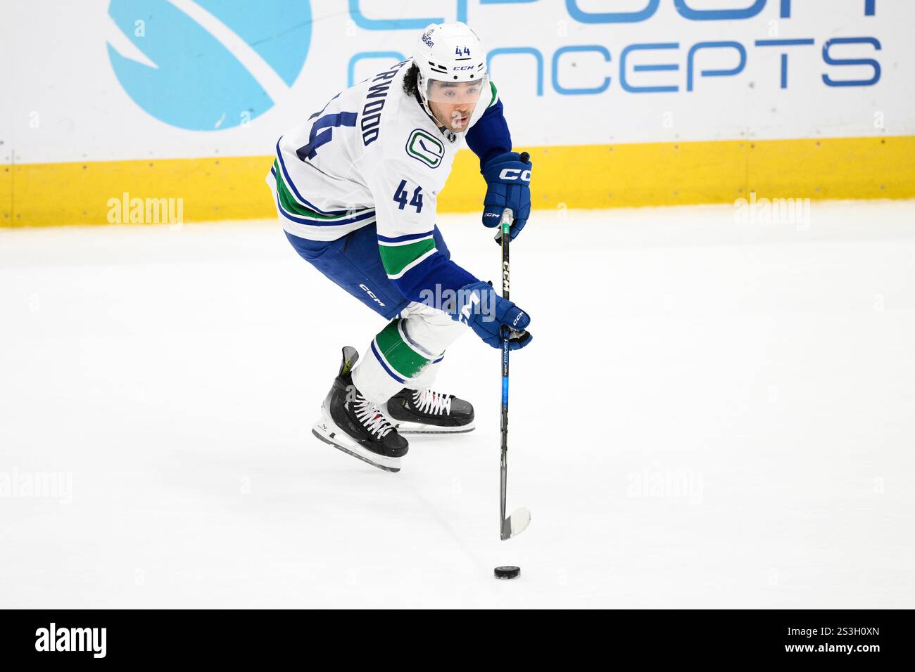 Vancouver Canucks left wing Kiefer Sherwood (44) in action during