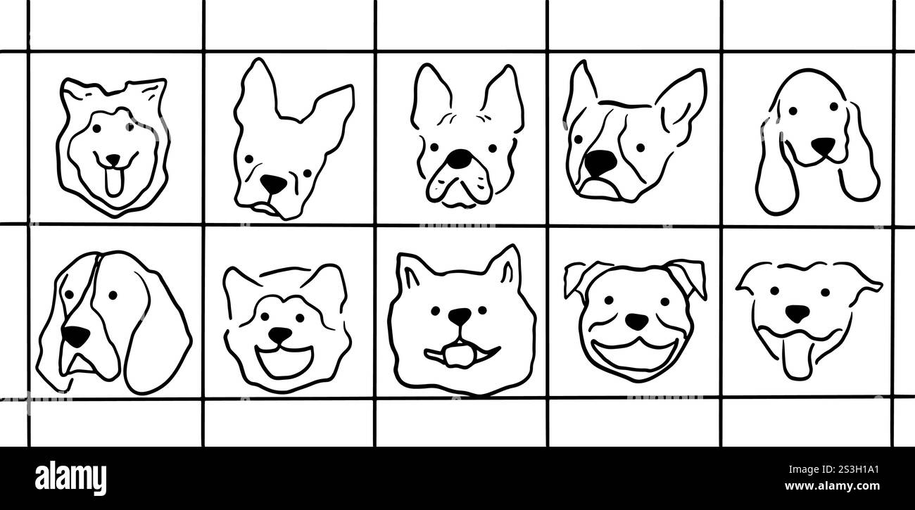 Adorable Dog Face Illustration Set | Minimalist Line Art Stock Vector ...