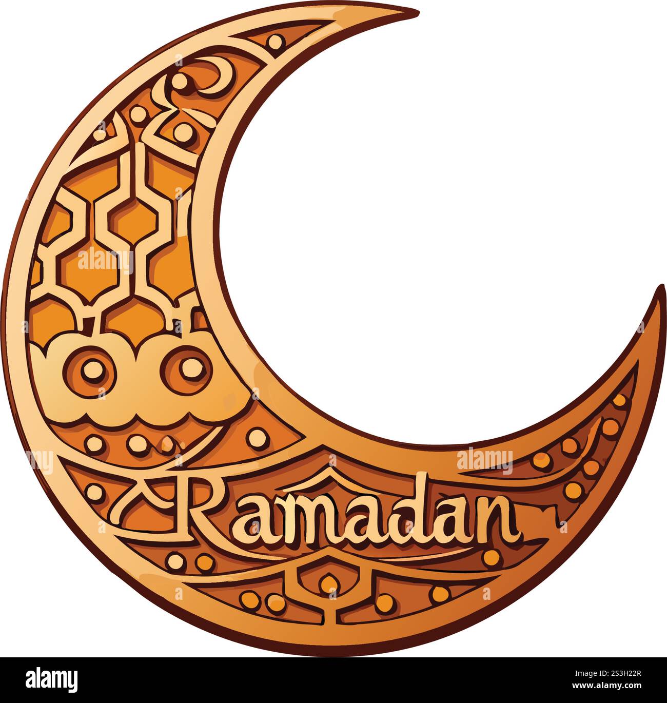 Intricate laser cut wooden crescent moon design with Islamic patterns ...