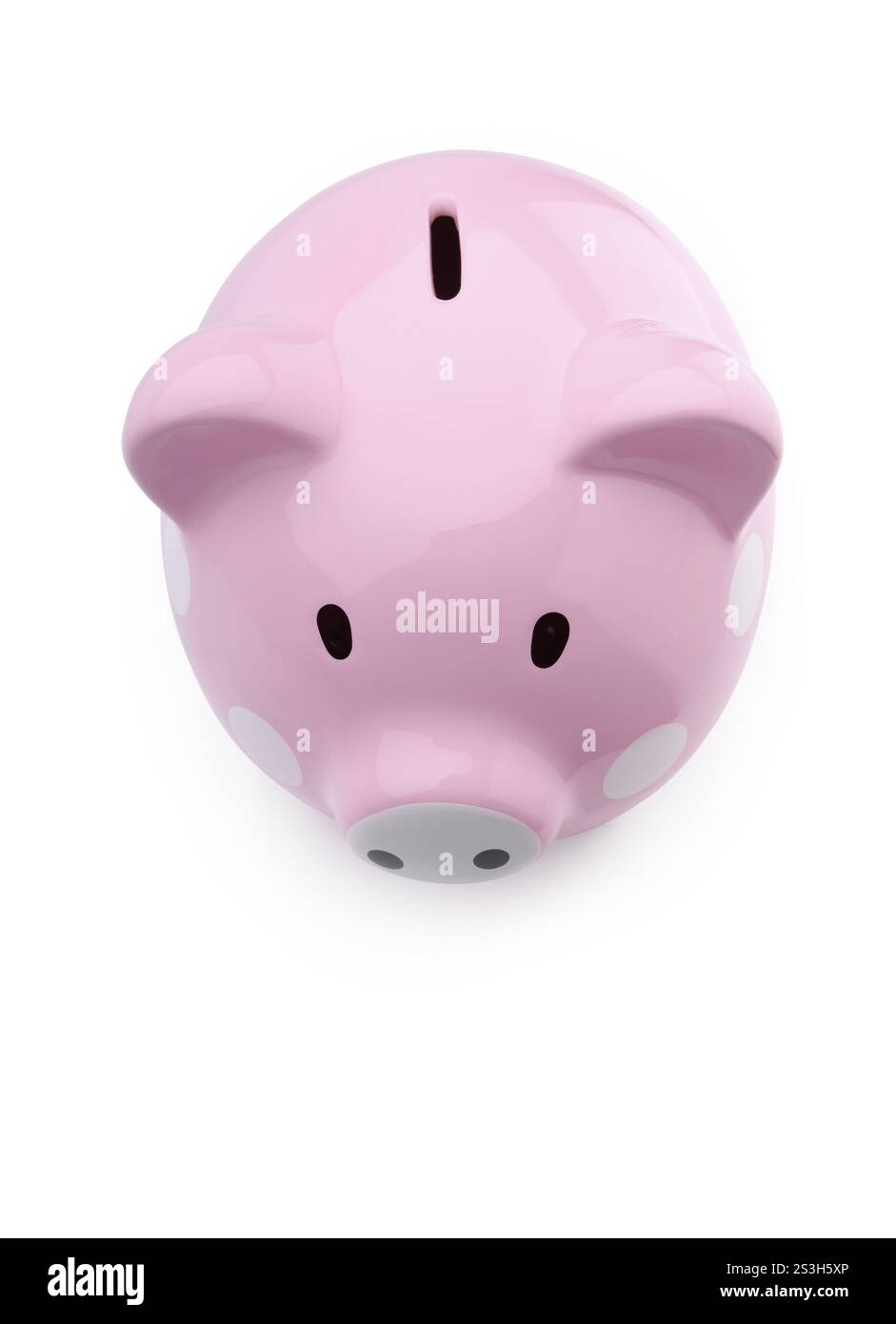 Pink cute piggy bank isolated on white background with clipping path ...