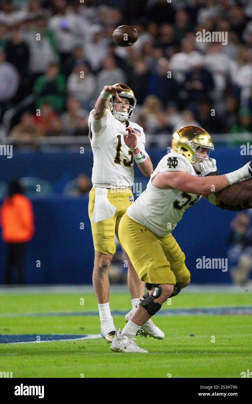 Notre Dame quarterback Riley Leonard (13) throws the ball during the