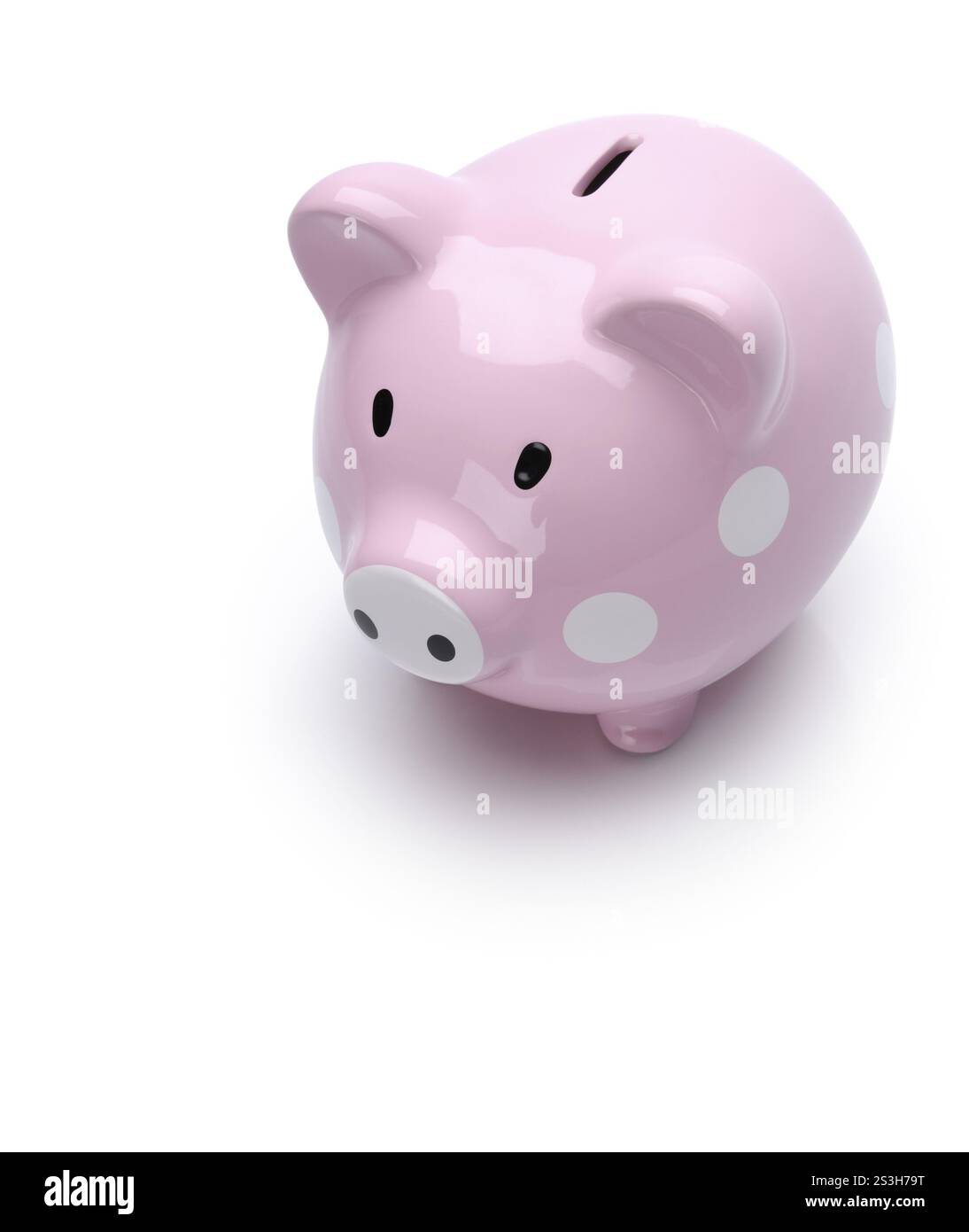 Pink cute piggy bank isolated on white background with clipping path ...
