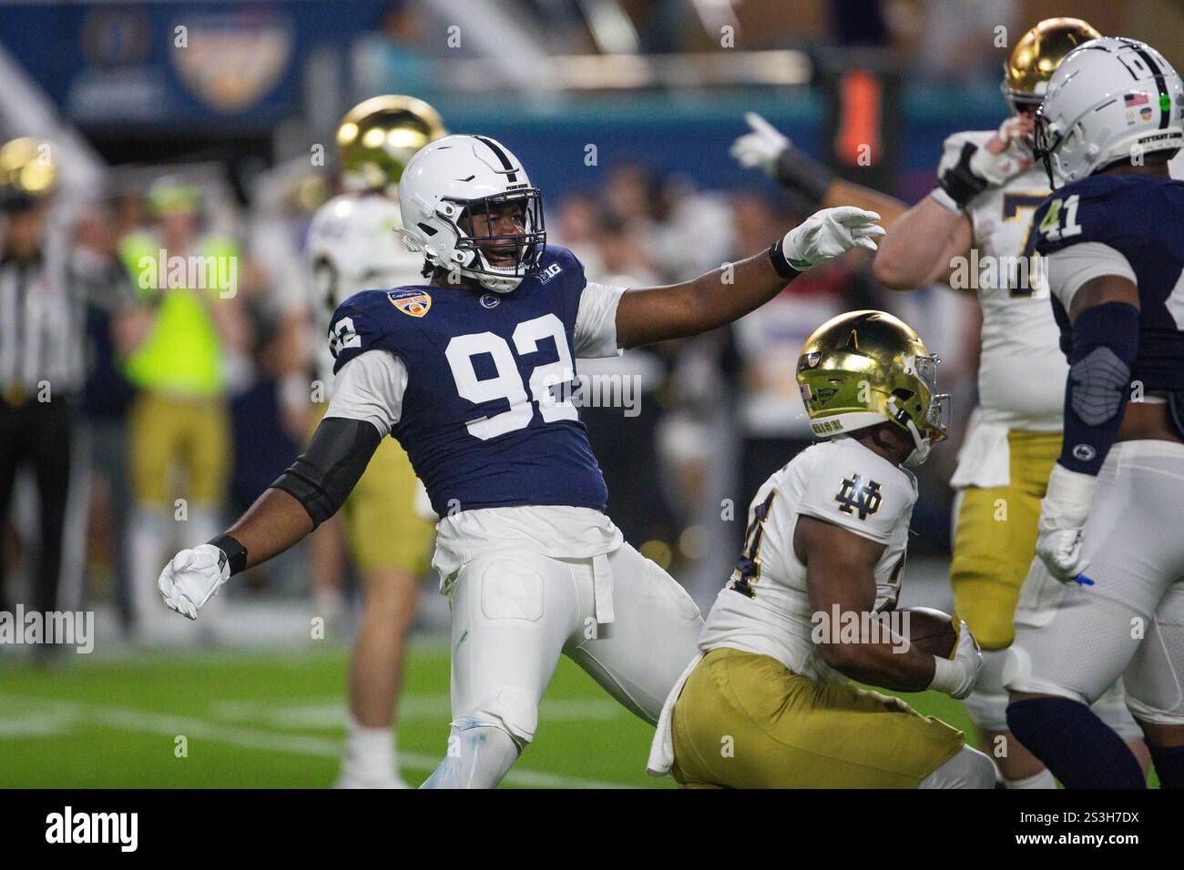Penn State defensive end Smith Vilbert (92) celebrates during the 2025