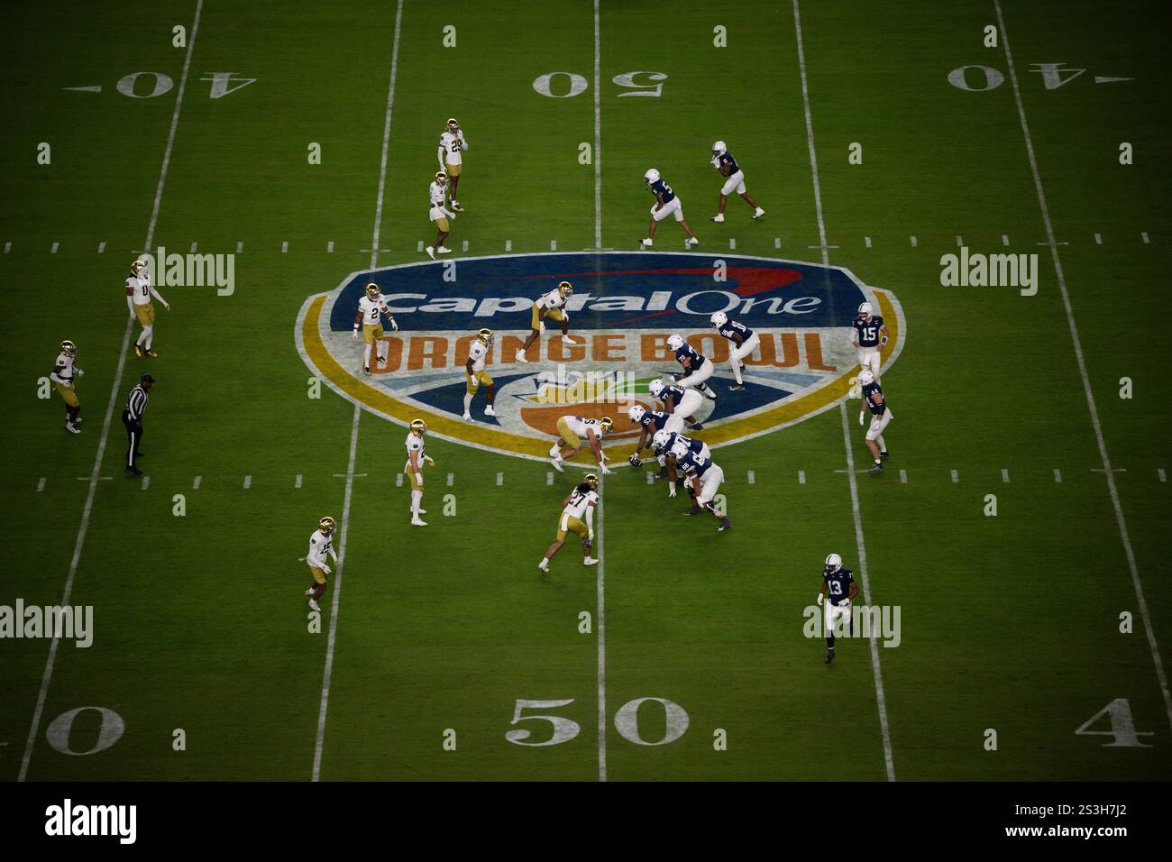 Aerial view at centerfield during the 2025 Capital One Orange Bowl; an