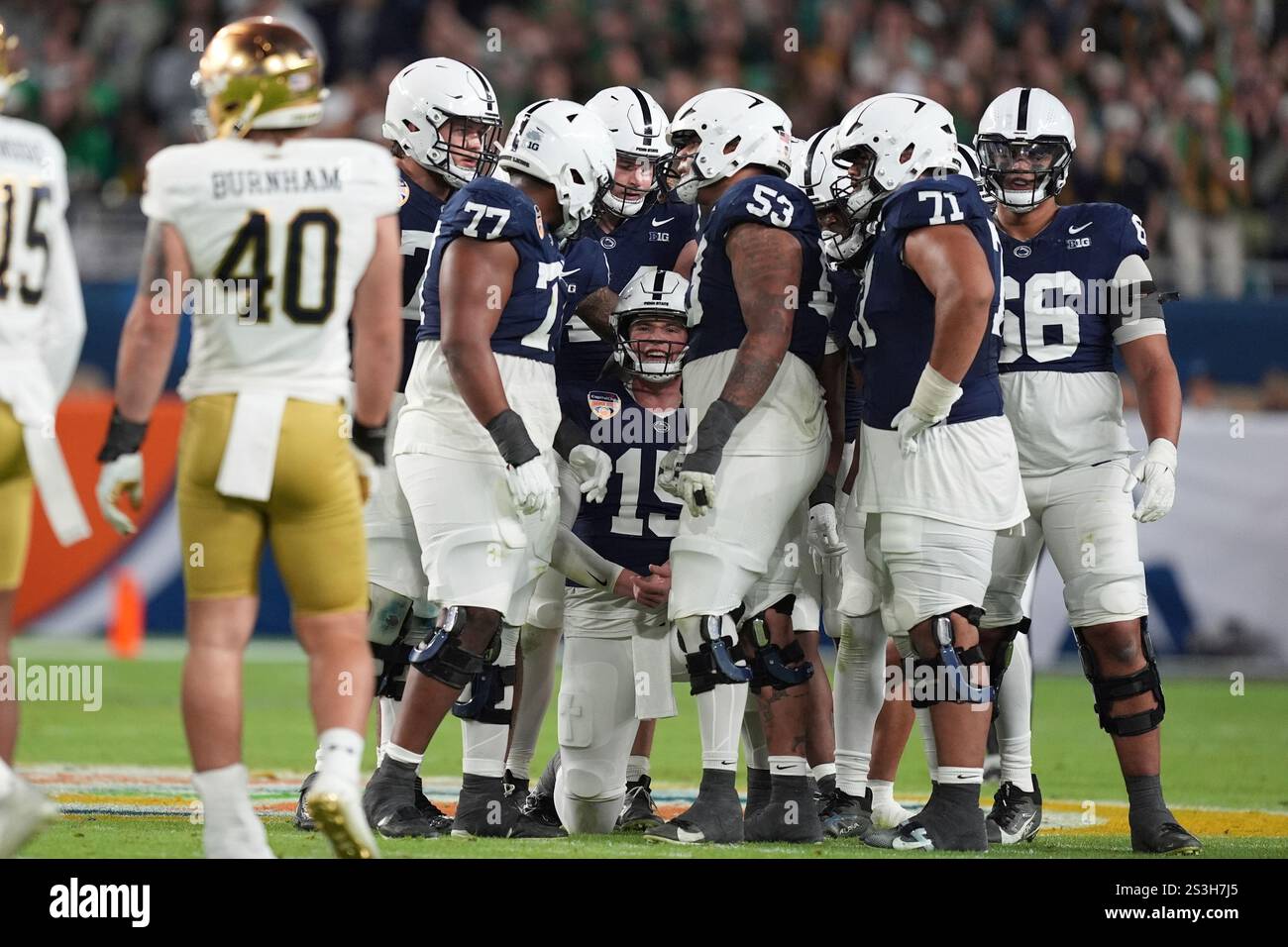 Penn State quarterback Drew Allar (15) calls a play during the first