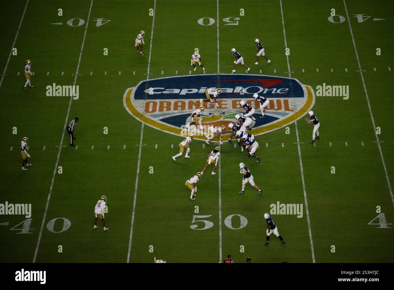 Aerial view at centerfield during the 2025 Capital One Orange Bowl; an