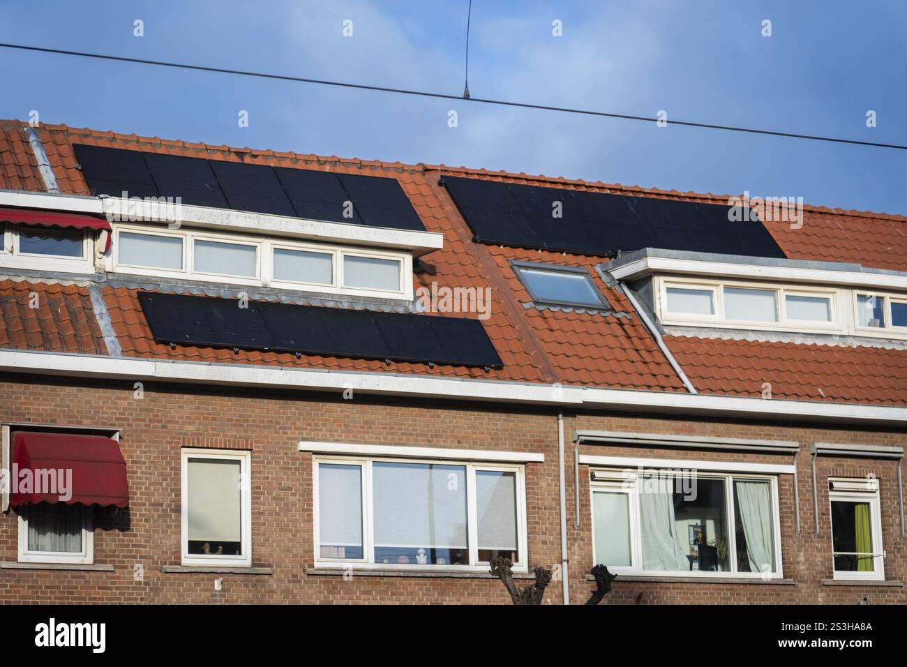 Solar panels on a roof in Scheveningen, The Hague, Netherlands Stock Photo